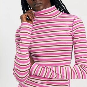 We The Free Pink and Brown Striped Turtleneck Top Free People $58 Shirt NWOT